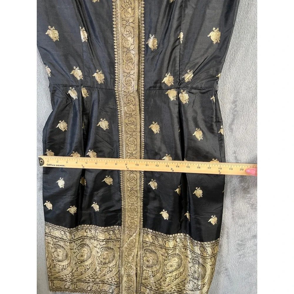 Vintage 60s Cocktail Sheath Dress Size 10 Black Gold Silk Brocade Handmade* - Picture 7 of 12